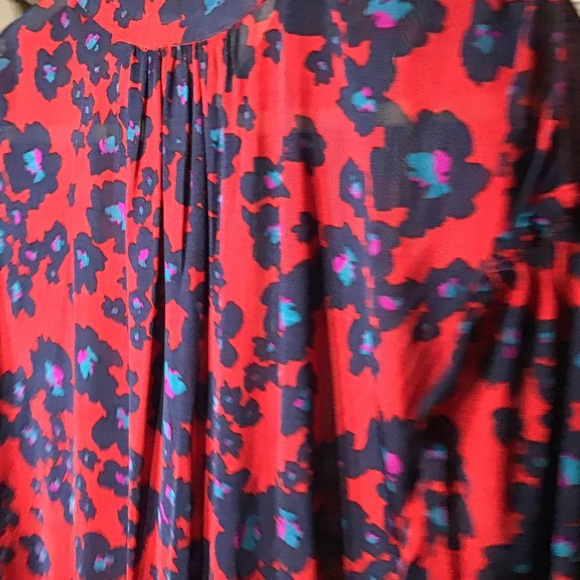 FREE PEOPLE PRE-LOVED AUTHENTIC RED & BLUE FLORAL LONG SLEEVES DRESS/TUNIC DRESS - Picture 5 of 11